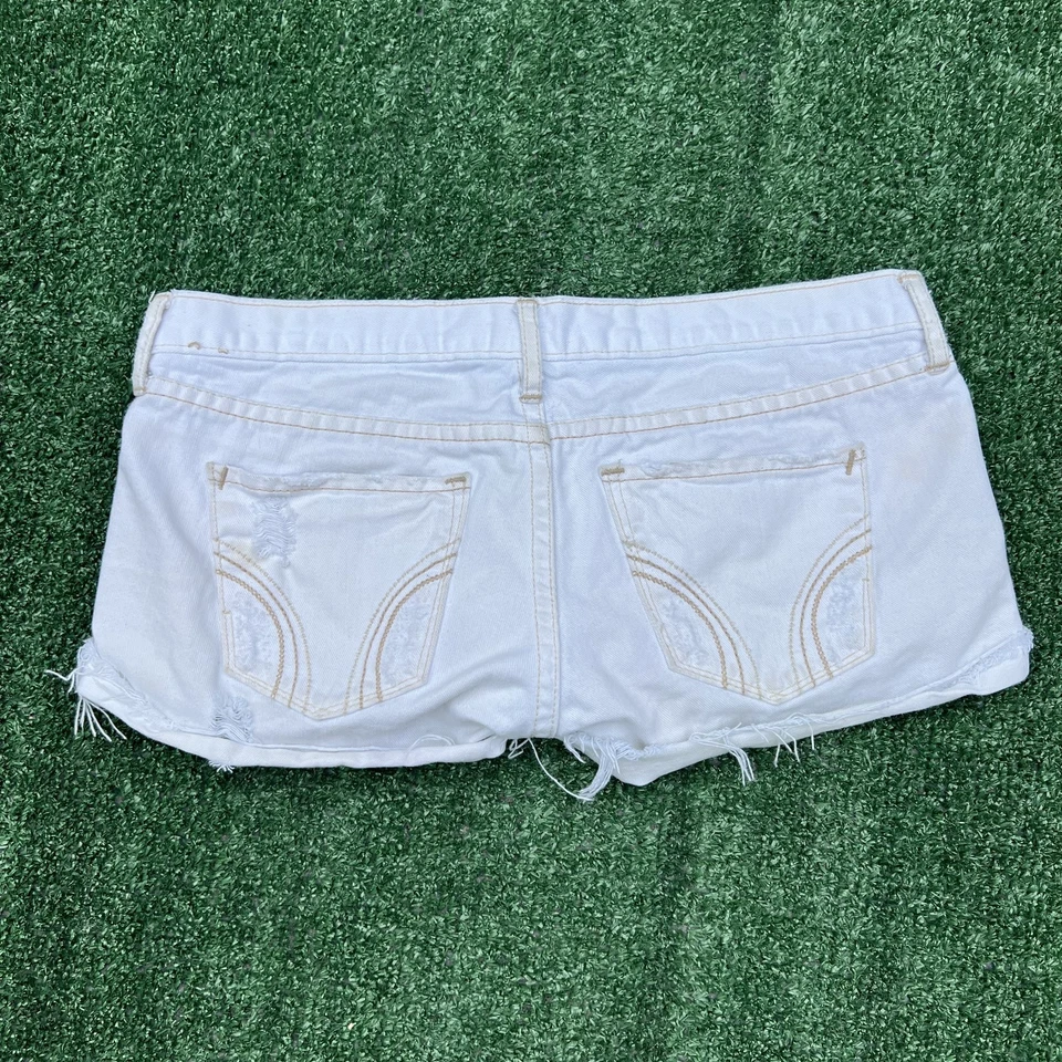 Vintage Hollister Jean Shorts Womens Size 1 30x1" White Low Rise Distressed Y2K - Image 4 of 4