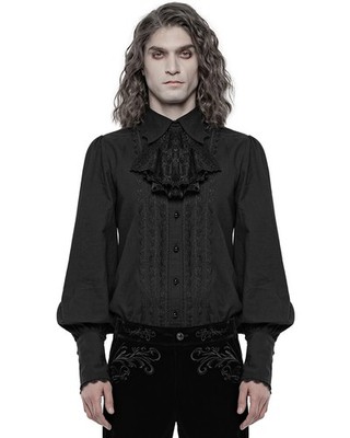 Punk Rave Herren Gothic Regency Shirt Oberteil Schwarz Jabot Krawatte Bindeband Steampunk Vampir