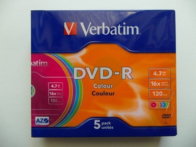 Verbatim DVD R color 5 Stück verschiedene Case 4,7 GB 16x speed 120 min Slimline