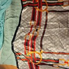 Women’s Silk Satin Square Scarf Geometric Logo Chain Print Red/Green Stripe — photo 2