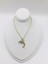 14K Gold Dolphin Necklace With 1" Pendant, Chain 20", 0.015ct Diamond, 7.3g