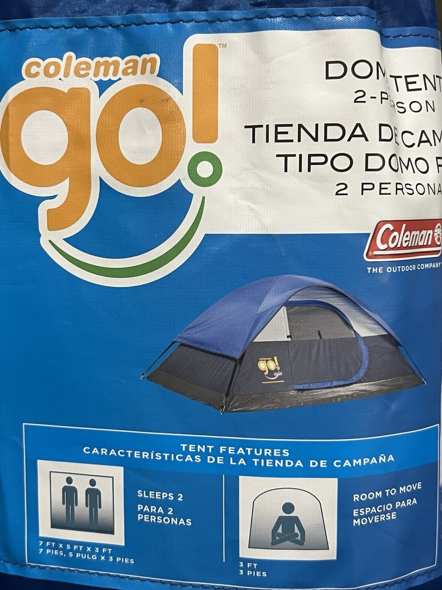 Coleman Go 2 Person Dome Tent Blue Polyester 7x5x3 ft Camping | eBay