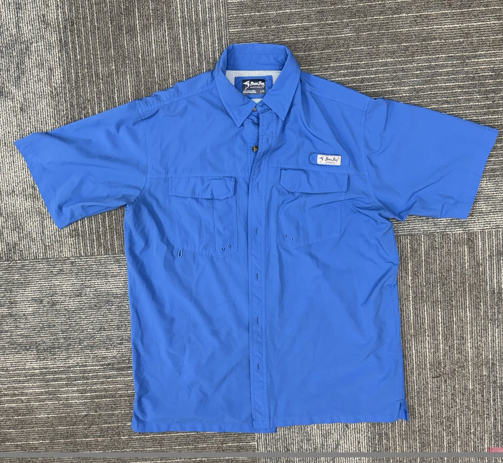 Bimini Bay Outfitters Fishing Shirt Mens Large Blue Vented Short Sleeve