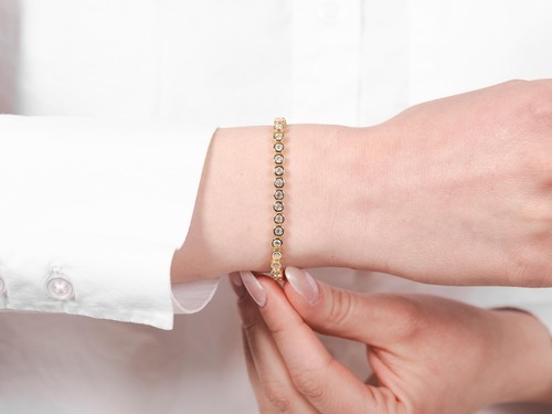 4.5ct F VS Lab Grown Diamond Bezel Tennis Bracelet Solid 14k Yellow Gold 7.5"