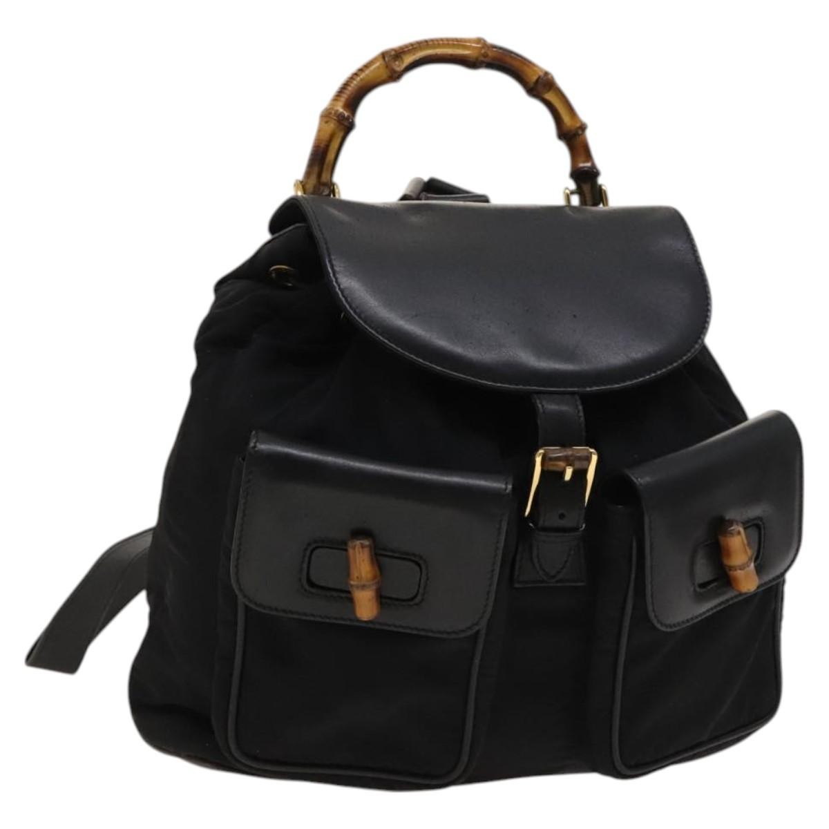 GUCCI Black Bamboo Backpack Gucci Bamboo Suede Leather Backpack Black Small Used Bag  main image 4