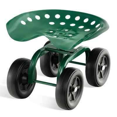 Rolling Garden Cart Heavy Duty Workseat w/ 360° Swivel Seat & Adjustable Height