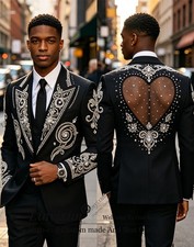 Sparkly Metal Embellished Men Suits 2 Pieces Sets Male Party Prom Blazers