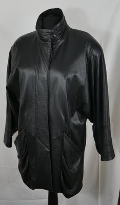 Damen 100% ECHTES LEDER Kurz Mantel Schwarz Elegant Edel Herbst Größe 44/46 TOP!