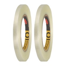 2 Rolls Filament Strapping Tape, 3/8"x54.7yd Fiberglass Striped Packaging