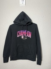 Champion Hoodie Womens Small Black Pink Purple Spell Out Logo Pullover