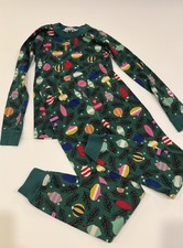 Hanna Anderson Girls Pajamas Size 8, 130cm Green Christmas Holiday Long Sleeves
