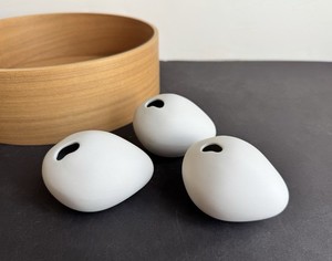 (Set/3) CB2 Crate & Barrel White "Piedra" Pebble Shaped Vases in Matte Ceramic