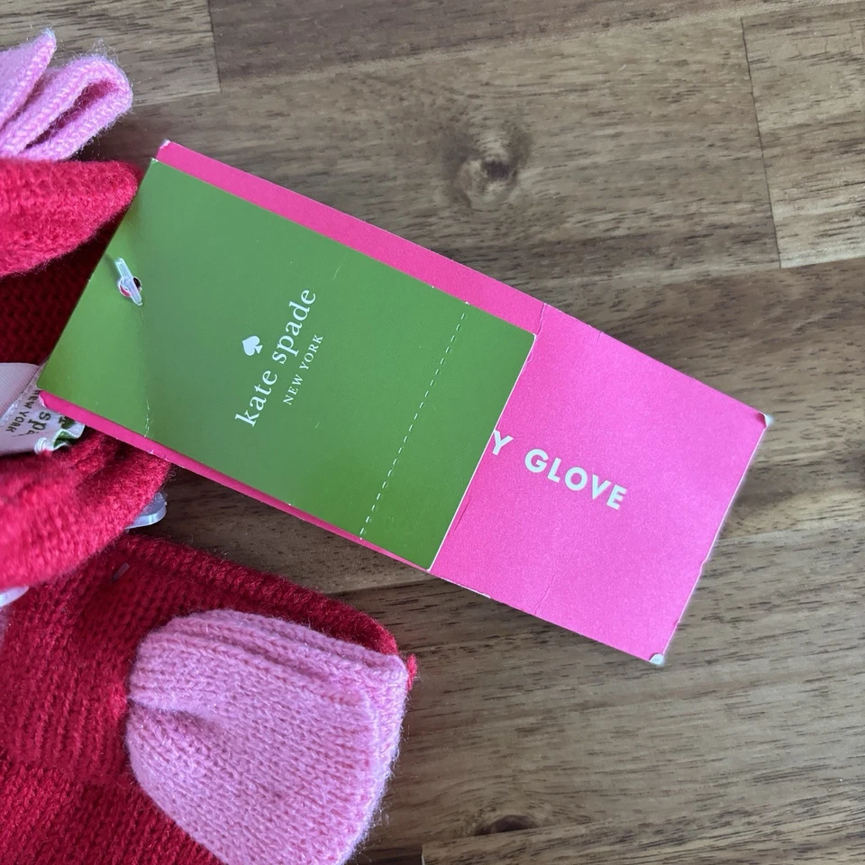 KATE SPADE NEW YORK Mujer Rojo Rosa Arco Guantes Táctiles Invierno Nuevos con Etiquetas Preppy Clásicos Foto 4 de 4