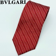 BVLGARI Silk Tie Red White Orange Striped 3.94" Wide Made in Italy