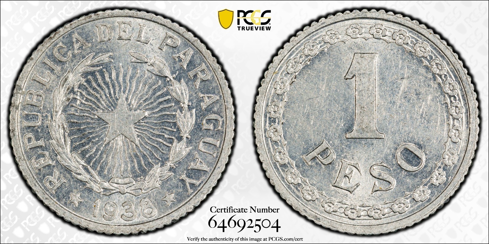 Paraguay 1 Peso 1938 PCGS Unc Details
