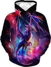 Galaxy Dragon Hoodie Pullover Gothic Sweatshirt with Cosmic Fantasy Print