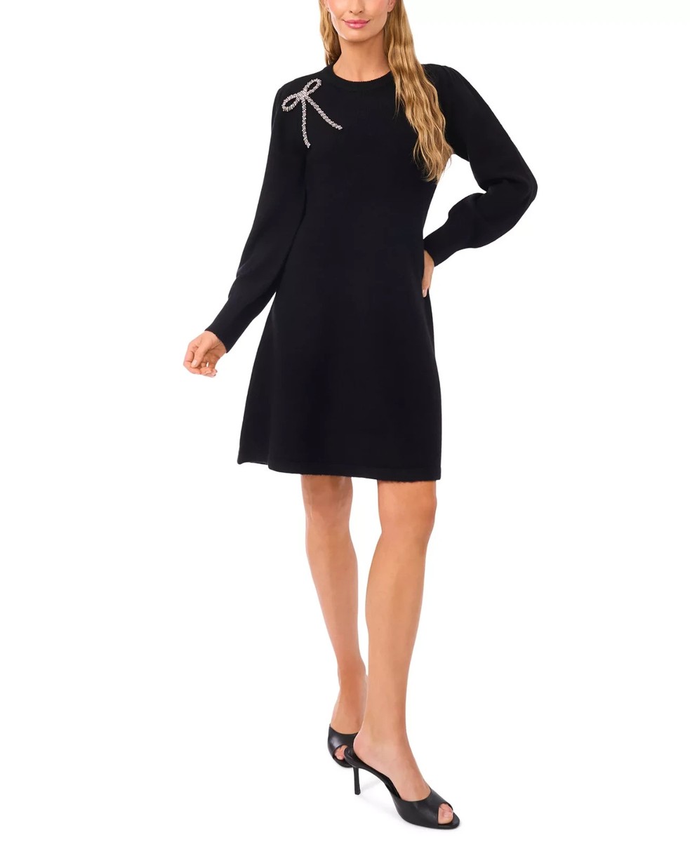 CeCe Beaded Ribbon Long Sleeves Sweater Dress MSRP $99 | eBay