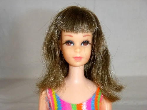 Vtg 1967-68 Mattel Francie Doll #1170 Brunette Hair In Orig Stripe Swimsuit