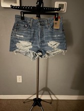 Levis 501 Women's Denim Shorts Blue 30 High Rise Distressed Cutoff Frayed Hem