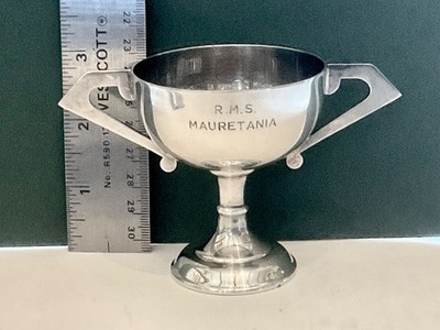 R.M.S. MAURETANIA loving cup 3 inches tall ENGLAND E.P.N.S.  vintage