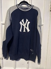 NY Yankees MLB Men s Large Blue Gray Crew Neck Embroidered Sweatshirt Lee Sport