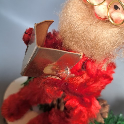 vintage chenille santa Christmas decoration with glasses pinecone xmas vtg - Picture 12 of 12