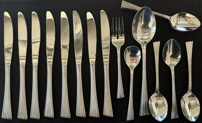 REVERE 19 Piece Stainless Steel Flatware Set Silver Glossy Knife Fork Spoon