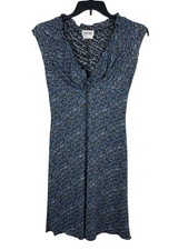 VTG Y2K Byer Too USA Made Blue Gray Floral Sleeveless Ruffle V-neck Dress M