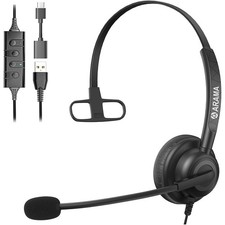 Arama USB Headset with Microphone Noise Cancelling for All head sizes, Gray 