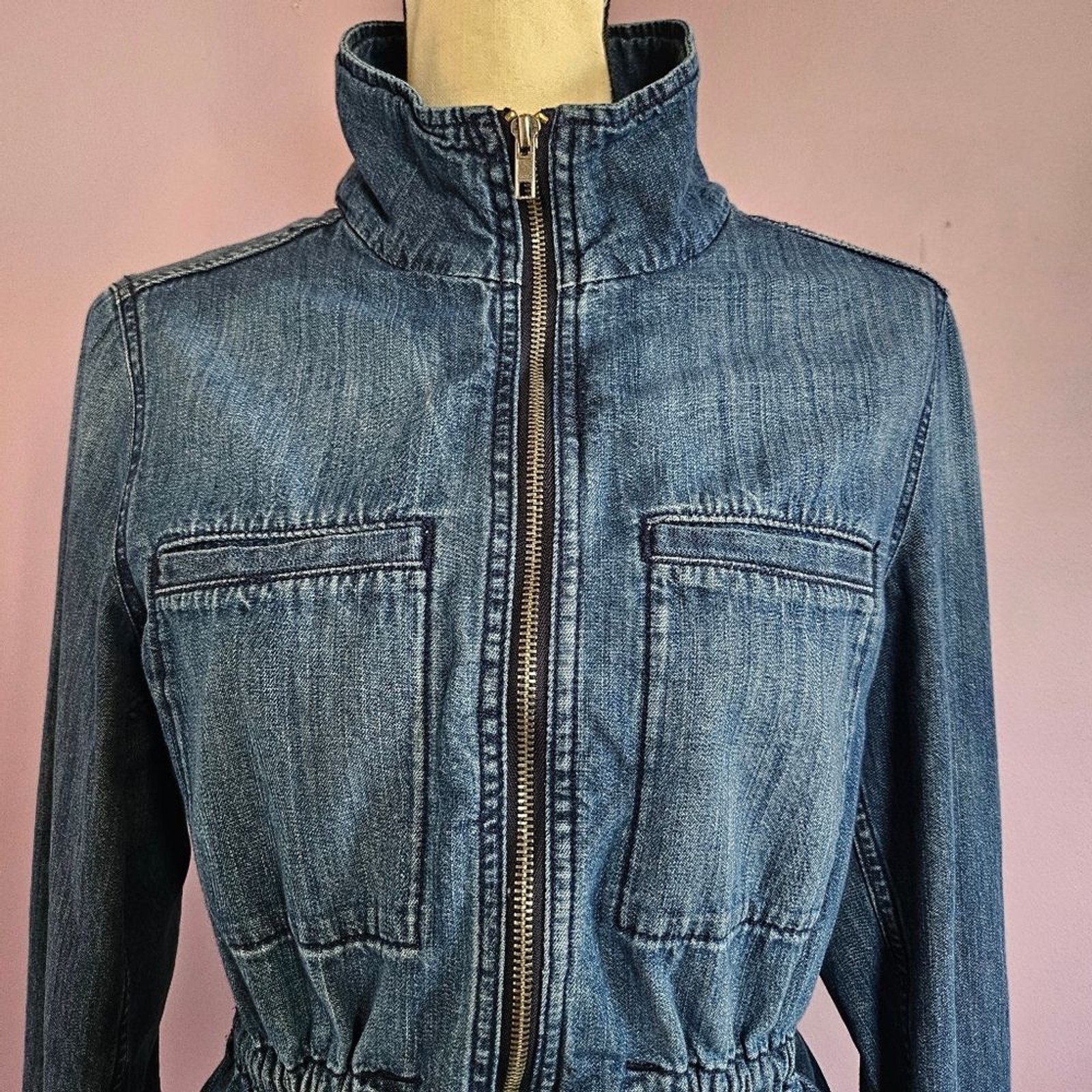 Medium Gap Medium Wash Denim Drawstring Waist Zip… - image 4