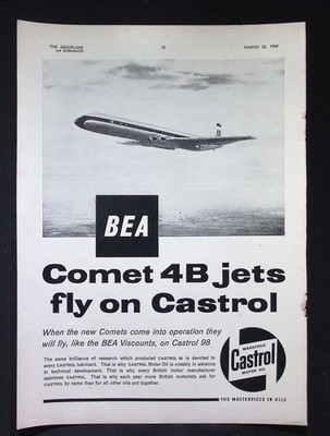 Original 1960 Werbung BEA Comet 4B Jets Castrol Motoröl