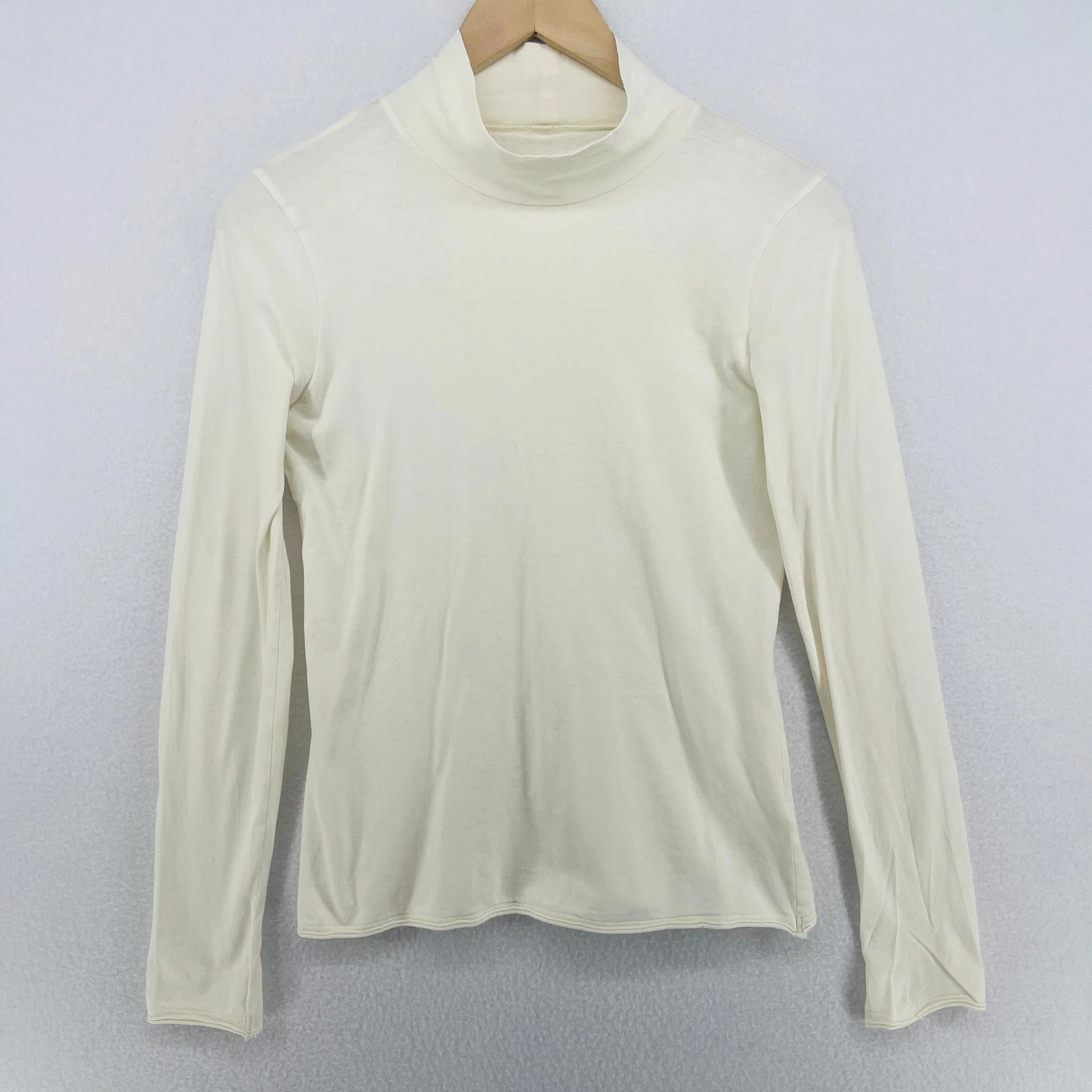 ANTHROPOLOGIE Top XS Turtleneck Long Sleeve Base Layer Cotton Jersey Off White