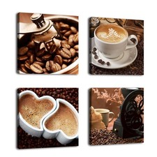 Kitchen Canvas Wall Art Coffee Bean Coffee Cup Coffee Grinder Canvas Pictures...