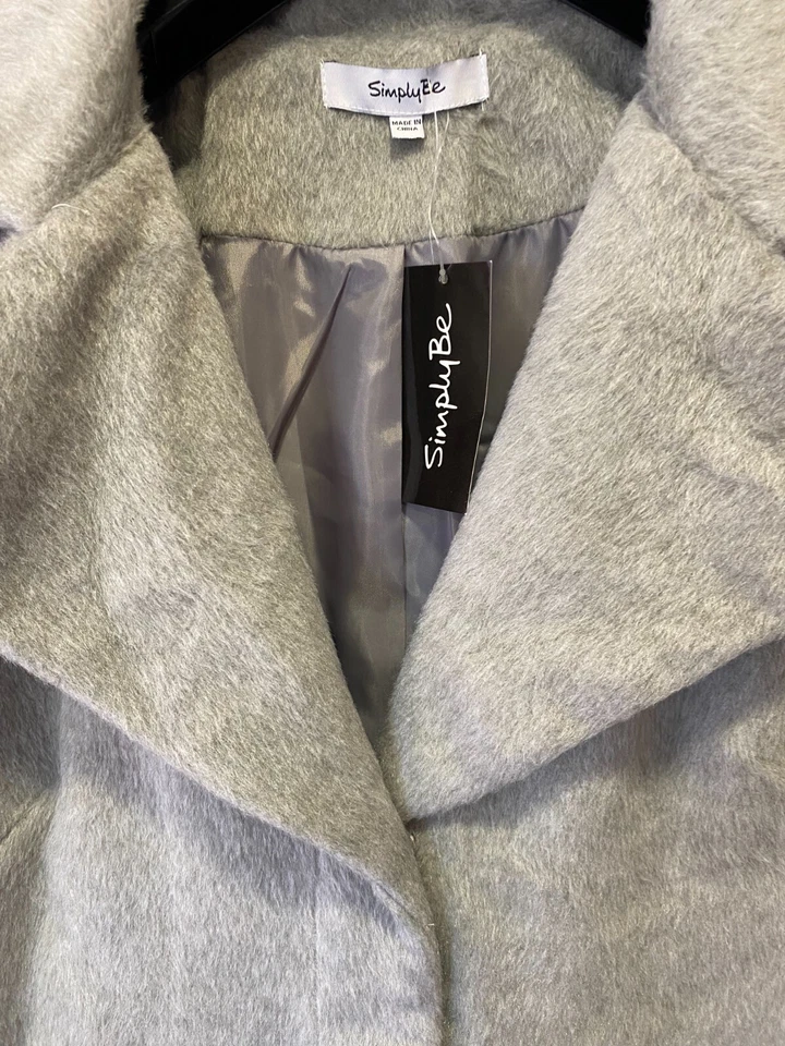 Simply Be Abrigo De Invierno De Piel Sintética Gris Cepillada UK 12 - Imagen 2 de 4