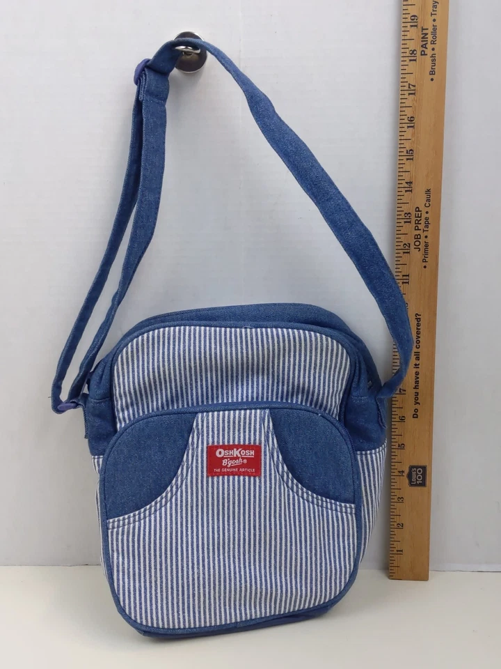 Bolso Bandolera OshKosh B'gosh Azul Denim Rayas Correa Ajustable Cartera Informal Foto 2 de 4