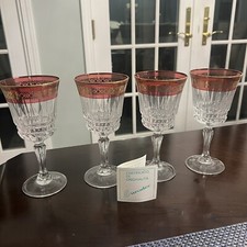 Crystal Wine Glasses Cranberry Pink Gold Rim Eurodec Set of 4
