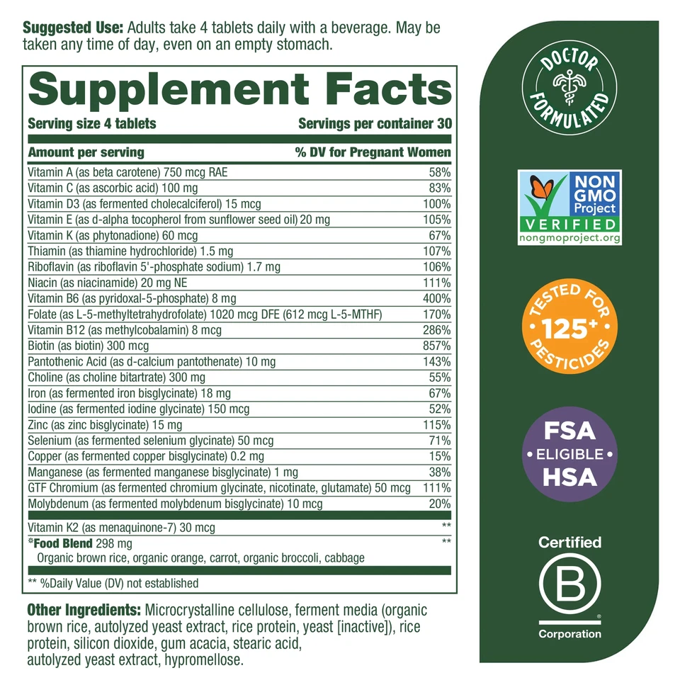 MegaFood Baby and Me 2 Prenatal Multi Minis 120 Tabs Baby's Brain, Folate - Image 2 of 2
