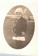 Vintage 1900's RPPC Postcard Portrait Cute Child on Front Lawn of Home
