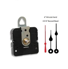 Quartz Clock Movement Mechanism With 4" Black Spade hands for 1/4" thick dials