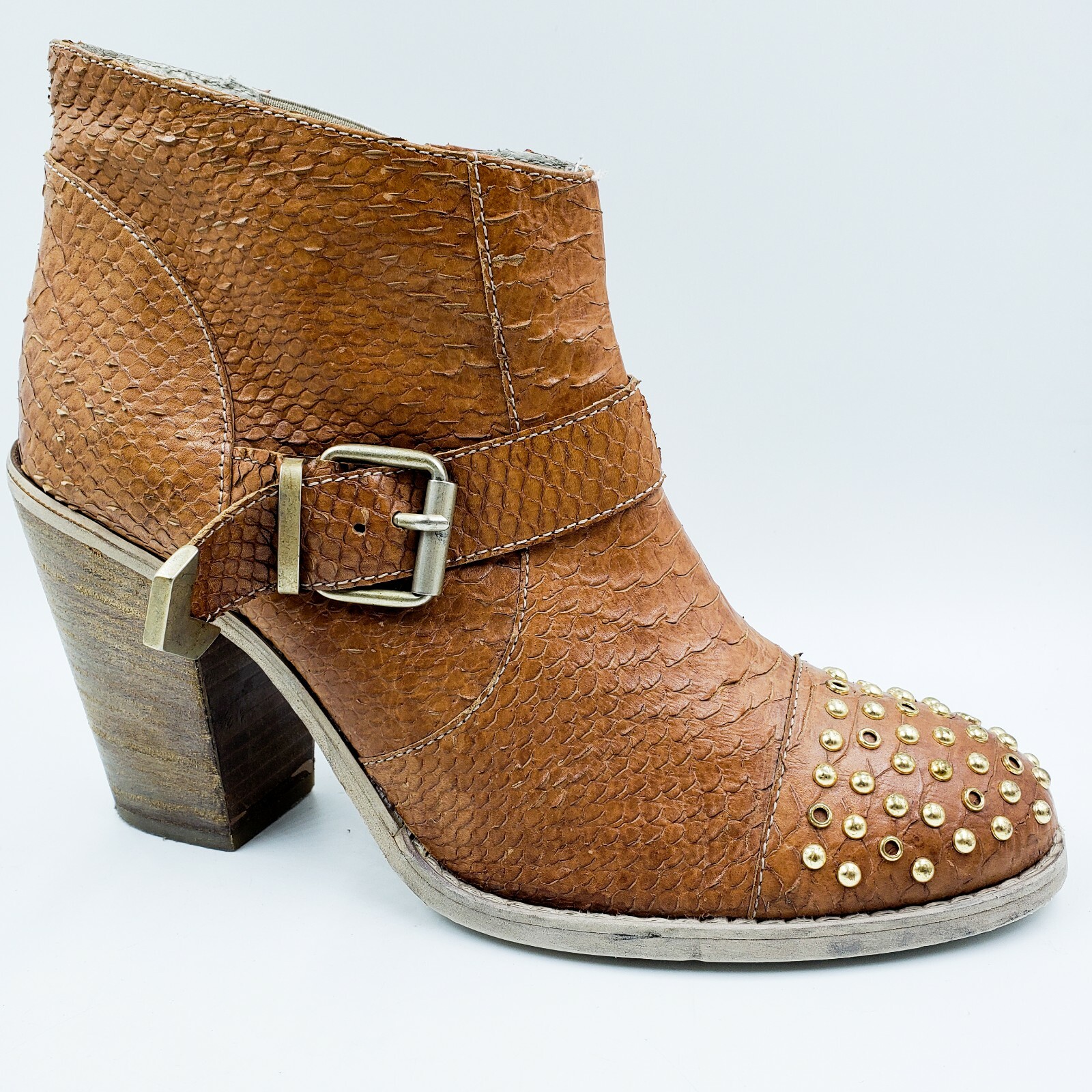 Leather Studded Chunky Heel Ankle Boots 