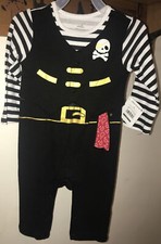 NWT Way To Celebrate 12 M Infant Boy Pirate Halloween 1 Pc Coverall Black Stripe