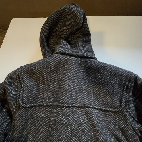 Vtg Gap Kids Wool Duffle Jacket Coat Sz MED (8) Gray Herringbone Hood Classic - Picture 14 of 15