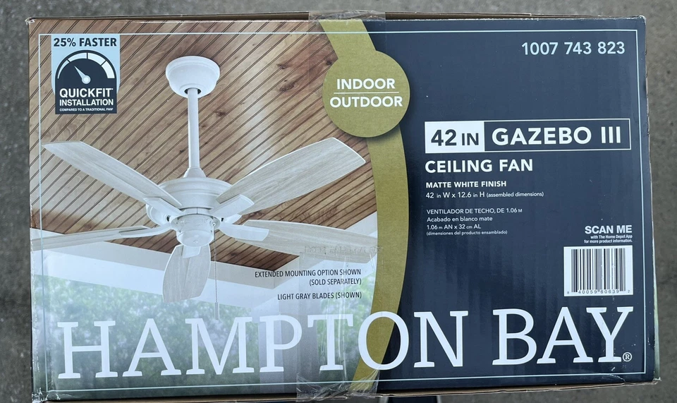 Hampton Bay Gazebo III 42 in. Indoor/Outdoor Wet Rated Matte White Ceiling Fan - Image 4 of 4