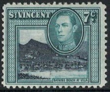 Lot 4556 - Saint Vincent – 1949 7c black & blue mint hinged King George VI stamp
