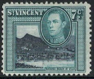 Lot 4556 Saint Vincent – 1949 7c black & blue mint hinged King George VI stamp