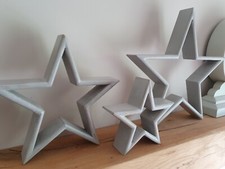 Set of 3 Grey Wood Mantelpiece Christmas Stars Wood 100% Sustainable Wood Xmas