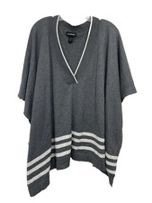 Lane Bryant Sweater Poncho Womens 22 28 Cotton Blend V Neck Gray Knit Stripe