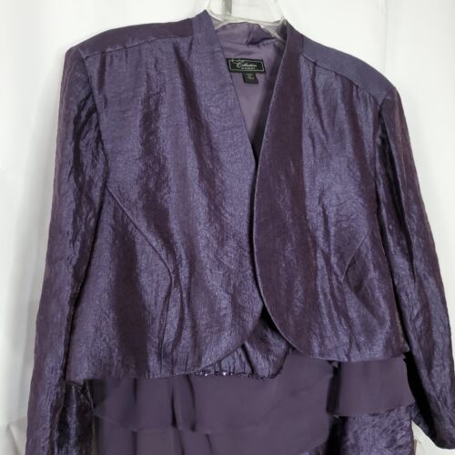 NEU Dressbarn Collection Abendkleid 24 3X Lila Metallic Lagenlook Rüschen 2tlg - Bild 2 von 8