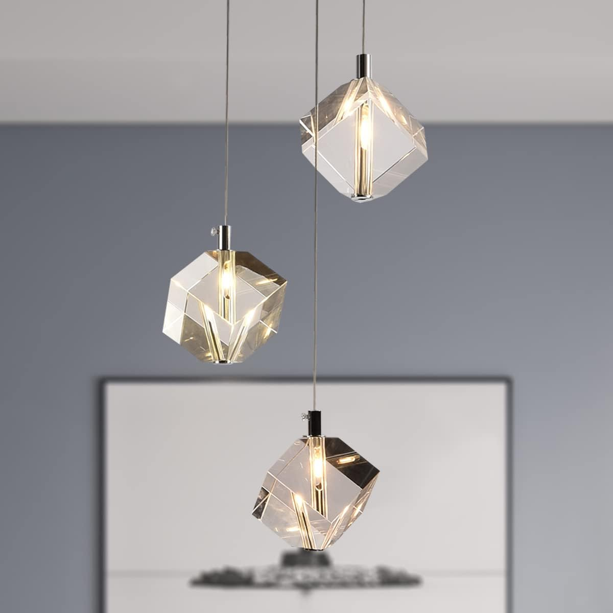 Nordic Modern Farmhouse Chandelier with Crystal Raindrop Chrome Pendant Light