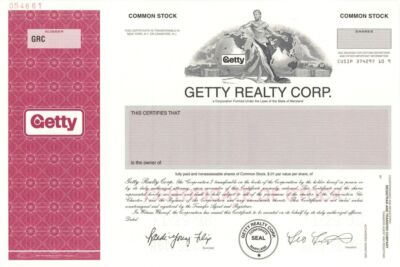 Getty Realty Corp. - Specimen Stock Certificate - Specimen Stocks & Bonds